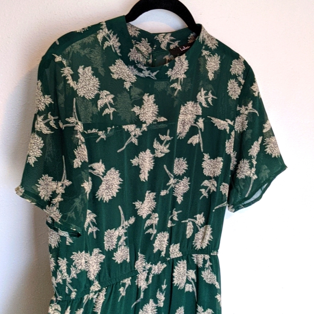 Floral Dressed Up Dark Green Floral Print Midi Dress from Lulu's